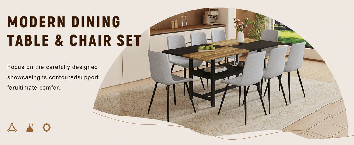 Dining Set With Wooden Table And Eight Chairs Light Gray - Furniture Home Direct