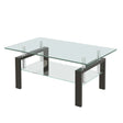 Tempered Clear Glass Coffee Table, 2-Layers Coffee Table Living Room Center Table - Black - Furniture Home Direct