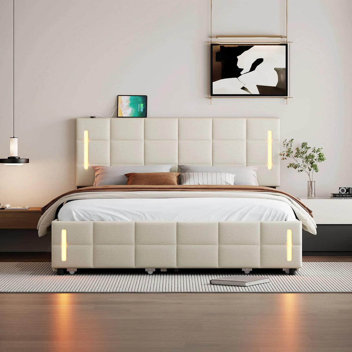 Upholstered Platform Bed With Trundle & Drawers - Furniture Home Direct