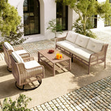 4 Piece Outdoor Patio Set with Swivel Chairs - Beige - Furniture Home Direct