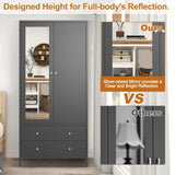 Wardrobe With Mirror Door And Two Drawers Charcoal Gray - Furniture Home Direct