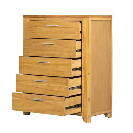 5 Drawer Dresser - Natural Wood / Brown - Furniture Home Direct