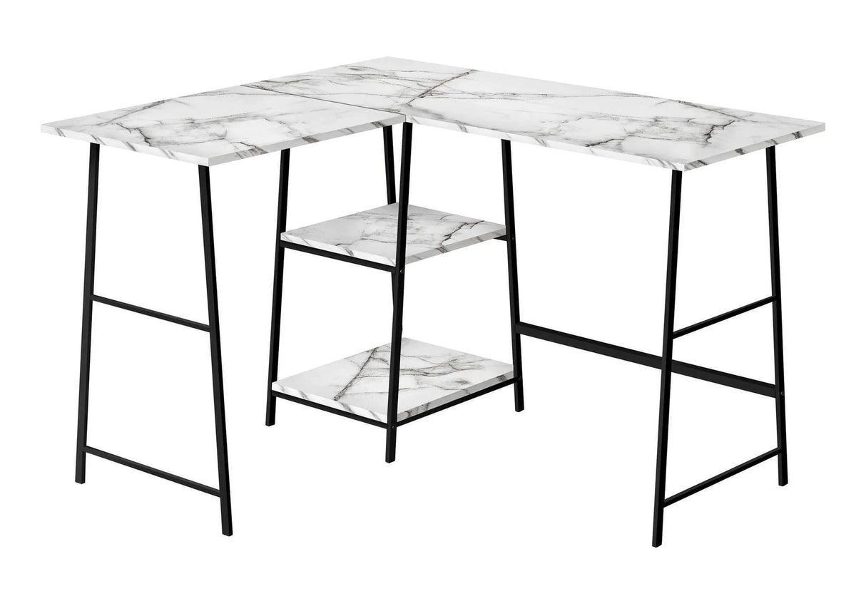 Computer Desk, Home Office, Corner, Storage Shelves, L Shape, Work, Laptop, Marble Look Laminate, Contemporary, Modern - Furniture Home Direct