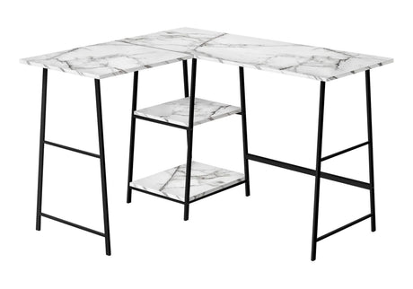 Computer Desk, Home Office, Corner, Storage Shelves, L Shape, Work, Laptop, Marble Look Laminate, Contemporary, Modern - Furniture Home Direct
