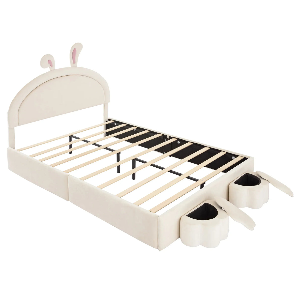 Rabbit-Shaped Bed for Kids Upholstered Full-Size White - Furniture Home Direct