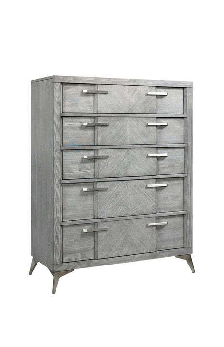 5 Drawer Chest Book Matched Veneers - Gray - Furniture Home Direct