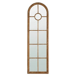 Half Round Elongated Mirror With Decorative Window Look Classic Architecture Style Solid Fir Wood Interior Decor - Brown - Furniture Home Direct