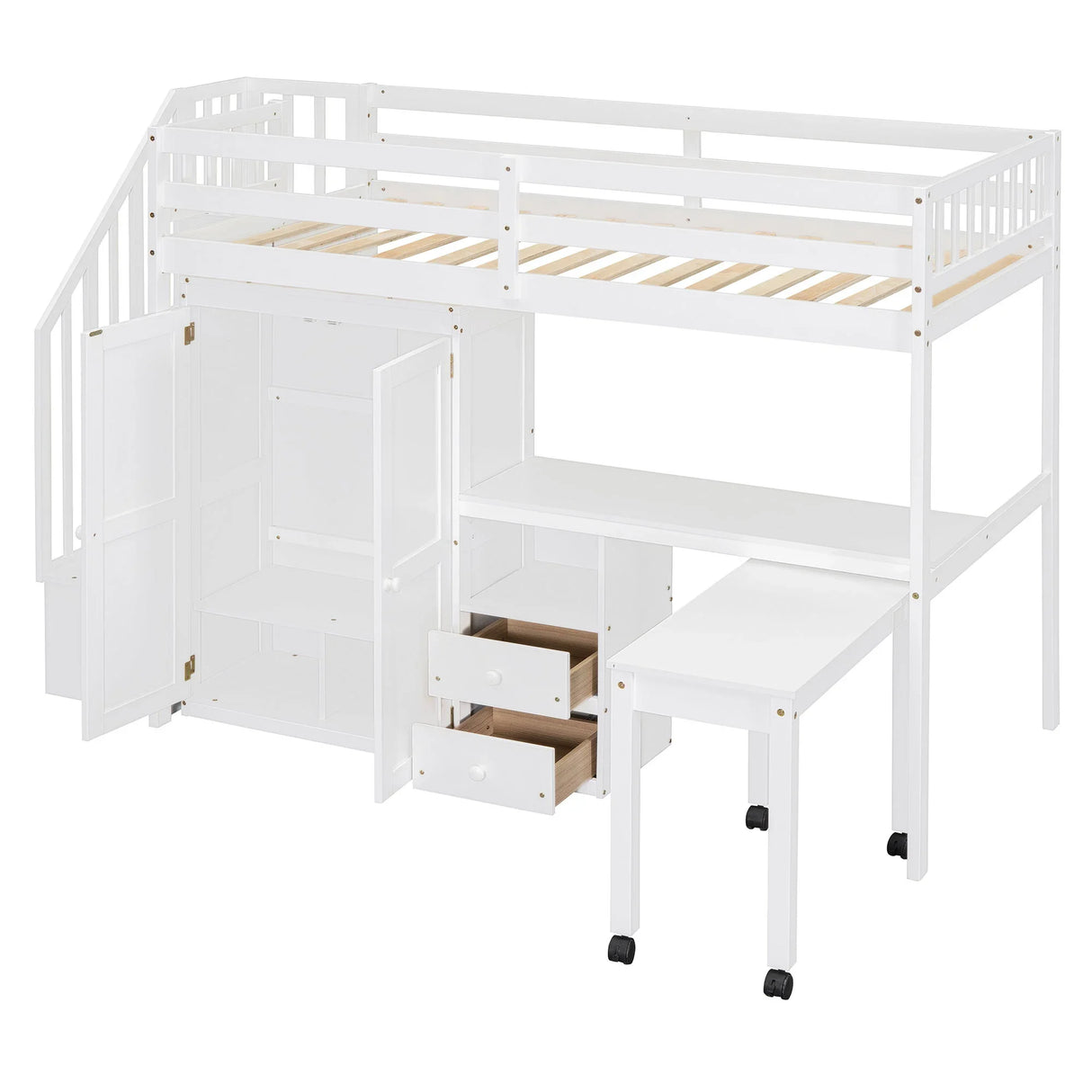 Loft Bed With Stairs, Bookshelf, Drawers, Desk & Wardrobe, Space Saving Multifunctional Furniture - Furniture Home Direct