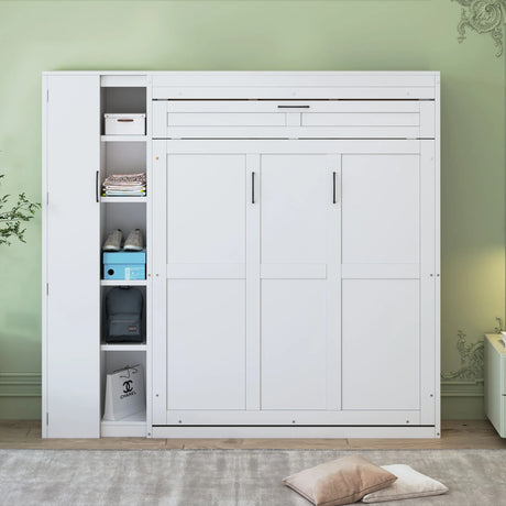 Murphy Wall Bed With Shelves, Wardrobe And LED Lights - Furniture Home Direct