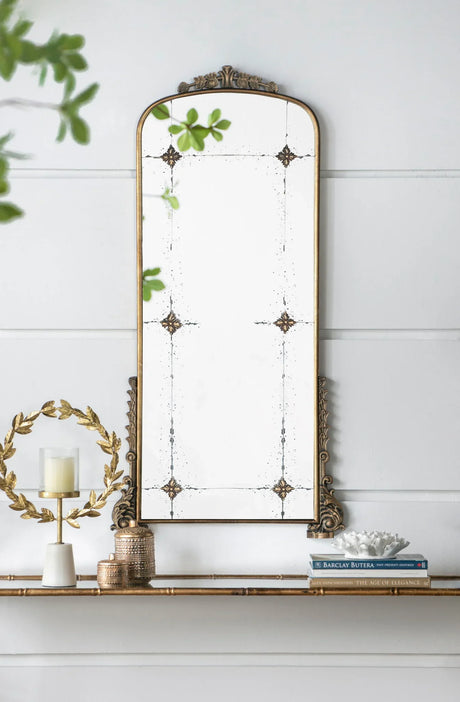 Antique Arched Mirror With Metal Frame, Full Length Mirror For Living Room Bathroom Entryway - Gold - Furniture Home Direct