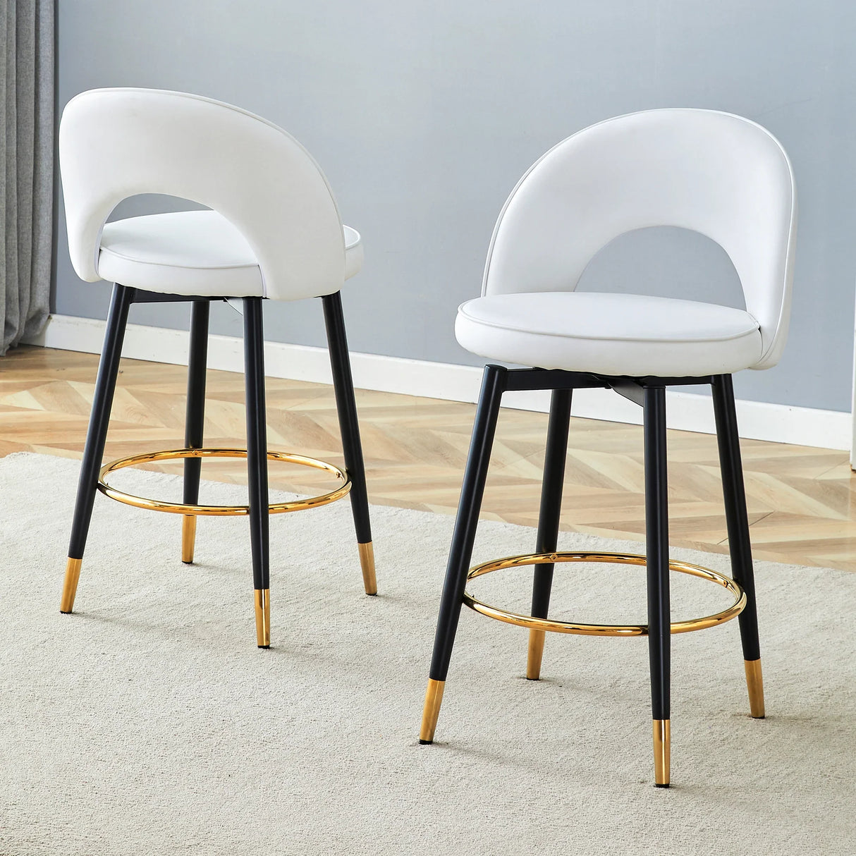 Counter Height Stools Upholstered Gold Footrest White - Furniture Home Direct