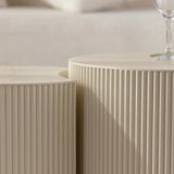 Round Accent Tables Set Modern Ribbed Pair Beige Cream - Furniture Home Direct