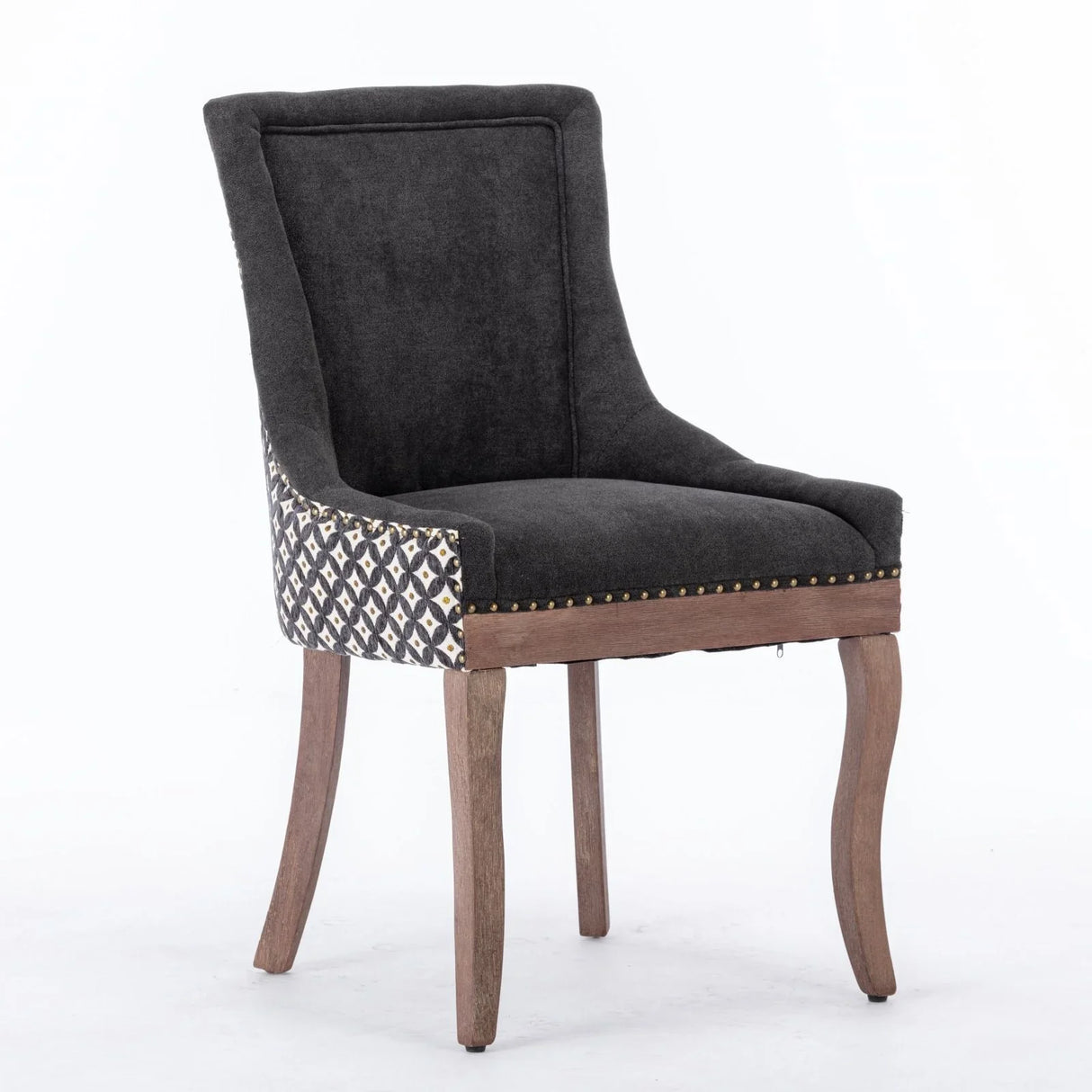 Ultra Side Dining Chair, Thickened Fabric Chairs With Neutrally Toned Solid Wood Legs, Bronze Nail Head (Set of 2) - Furniture Home Direct