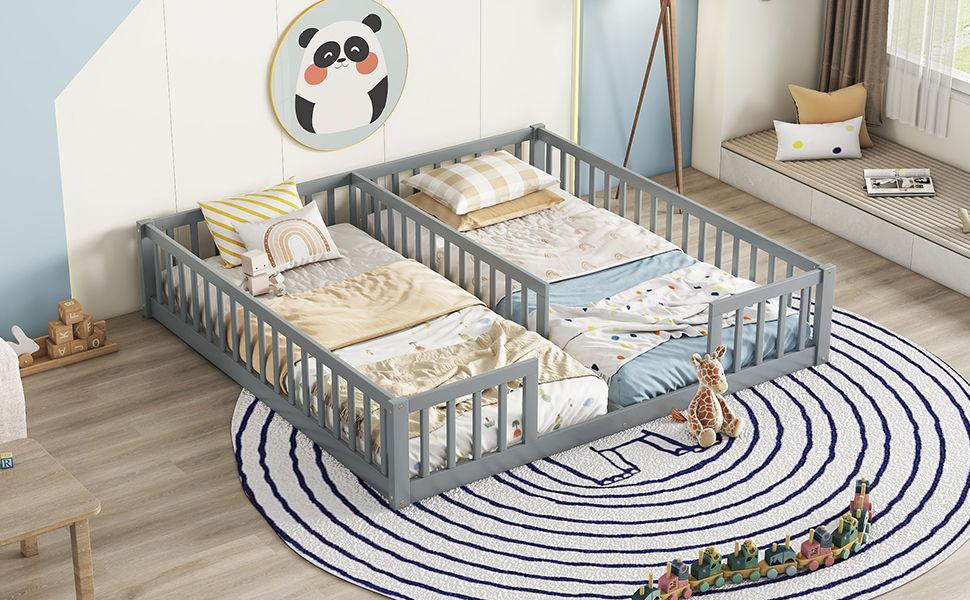 Double Floor Bed With Fence, Guardrails, Without Door - Furniture Home Direct