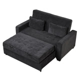 66.5" Upholstered Loveseat With Pull Out Bed, Two Throw Pillows, Dual USB Charging Port and Adjustable Backrest - Black - Furniture Home Direct