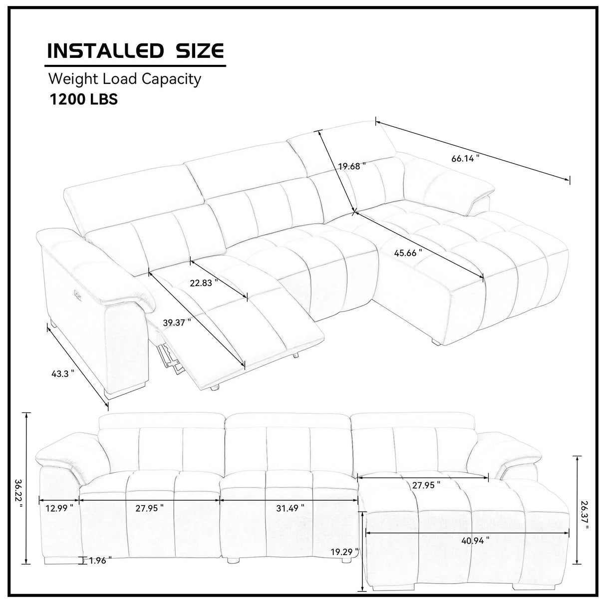 Power Reclining Sectional with USB Port - Light Gray - Furniture Home Direct