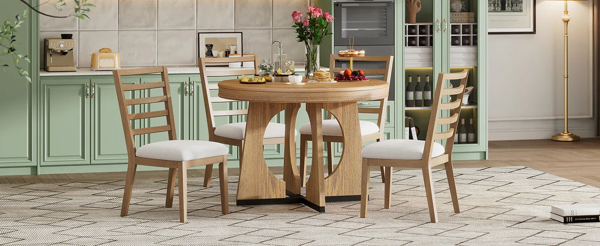 Dining Set Round Wood Table With Ladder Back Chairs Natural - Furniture Home Direct