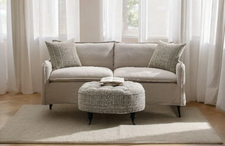 Upendo - Pattern Linen Sofa With 2 Toss Pillows - Beige - Furniture Home Direct