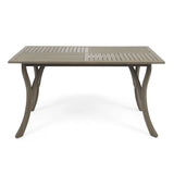 Transitional Acacia Wood Dining Table With Slat Panel Top - Gray