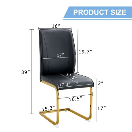 Dining Chair Set With Gold Frame PU Upholstery Black - Furniture Home Direct