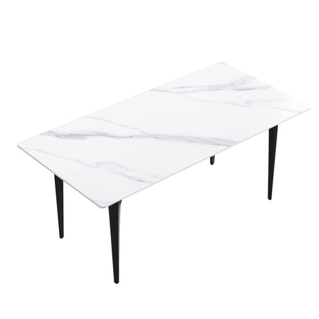 70.87" Modern Artificial Stone White Straight Edge Black Metal Leg Dining Table, Can Accommodate 6-8 People - White / Black - Furniture Home Direct