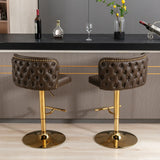Bar Stools Swivel Tufted Faux Leather Set of 2 Brown - Furniture Home Direct