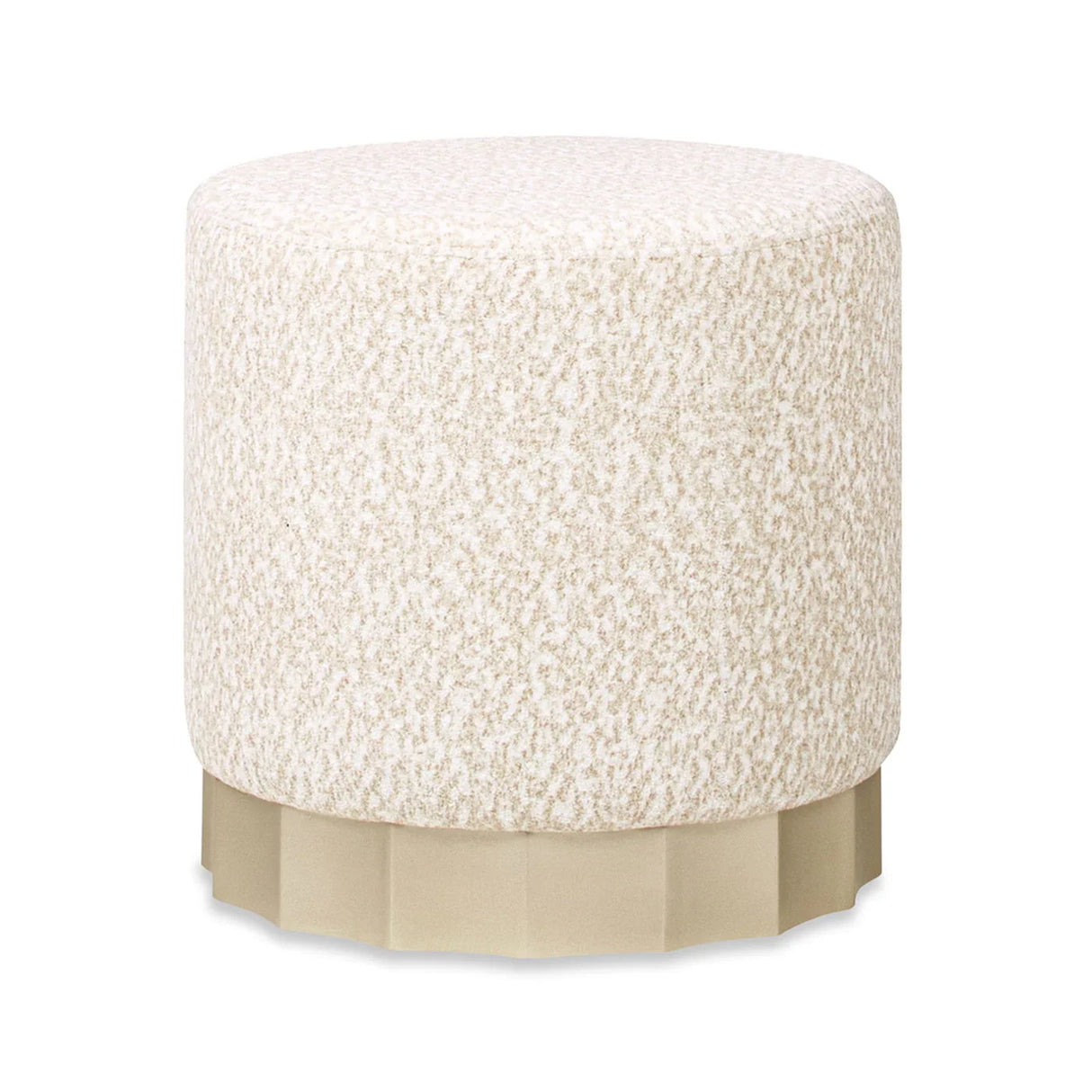 Hampton - Round Upholstered Ottoman With Scalloped Base - Speckled Egg Beige - Furniture Home Direct