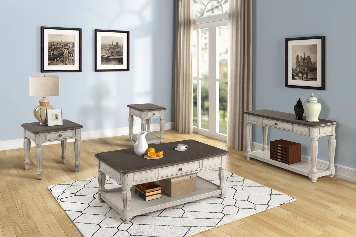 Chairside Table With Storage - Antique White - Furniture Home Direct