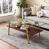 Rectangle Coffee Table, Tempered Glass Tabletop With Metal Legs, Modern Table For Living Room - Furniture Home Direct