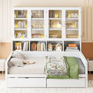 Daybed With Glass Door Storage Cabinets, Built In LED Lighting And Shelves - Furniture Home Direct