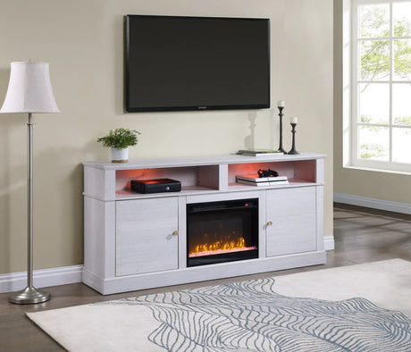 Lucifer - TV Stand Console With Fireplace - White Walnut - Furniture Home Direct