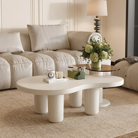 Nesting Coffee Tables Set Modern MDF Glass Two Tier Beige - Furniture Home Direct