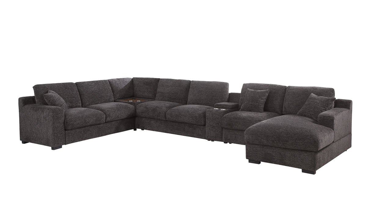 Celine - Chenille Fabric Corner Sectional Sofa With Right Facing Chaise, Cupholders, And Charging Ports - Gray - Furniture Home Direct