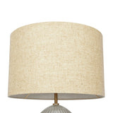 Aurora - Ribbed Lamp Base Clear Table Lamp Large Linen Shade - Beige / Clear / Gold - Furniture Home Direct