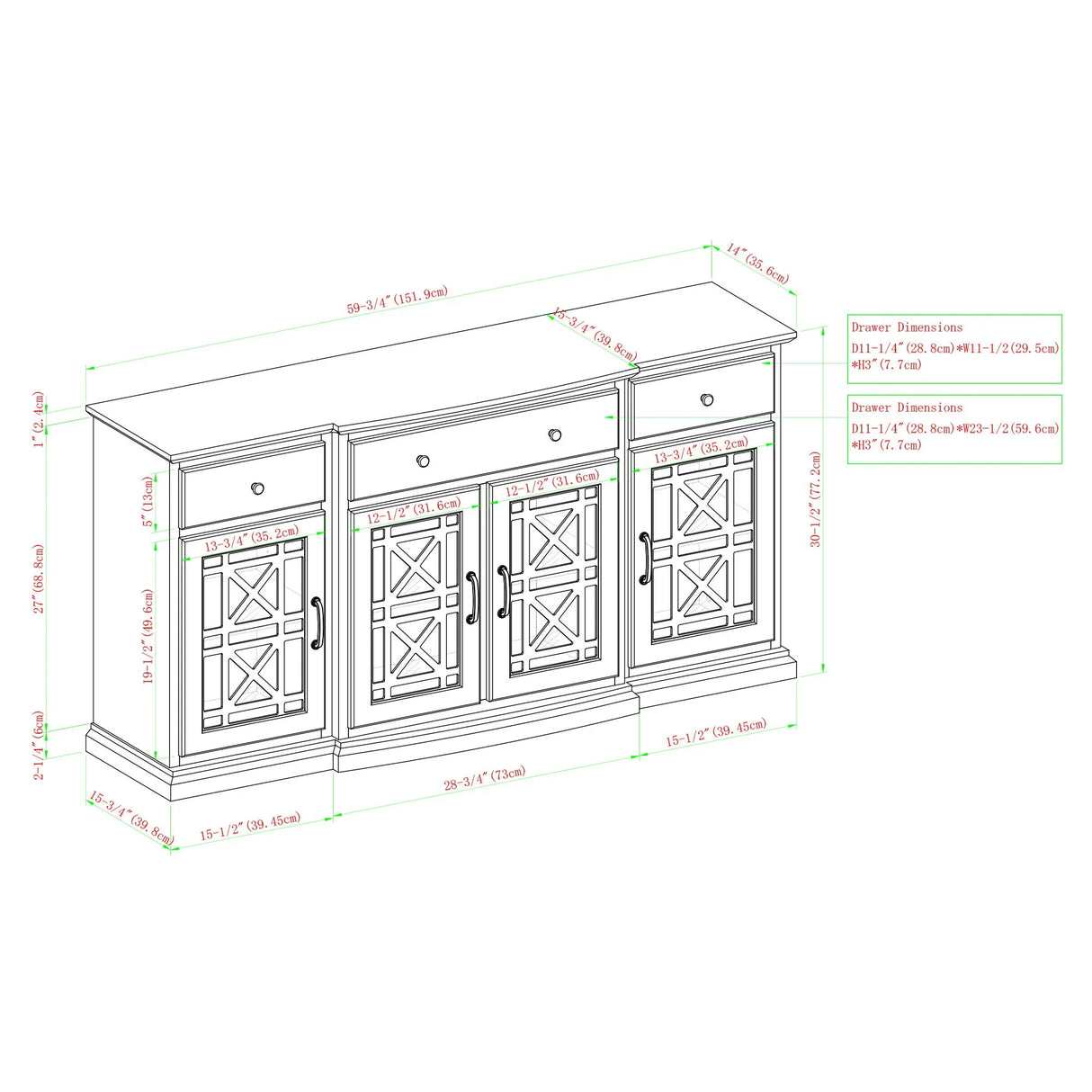 Classic Fretwork Detailed Glass Door Sideboard - Furniture Home Direct