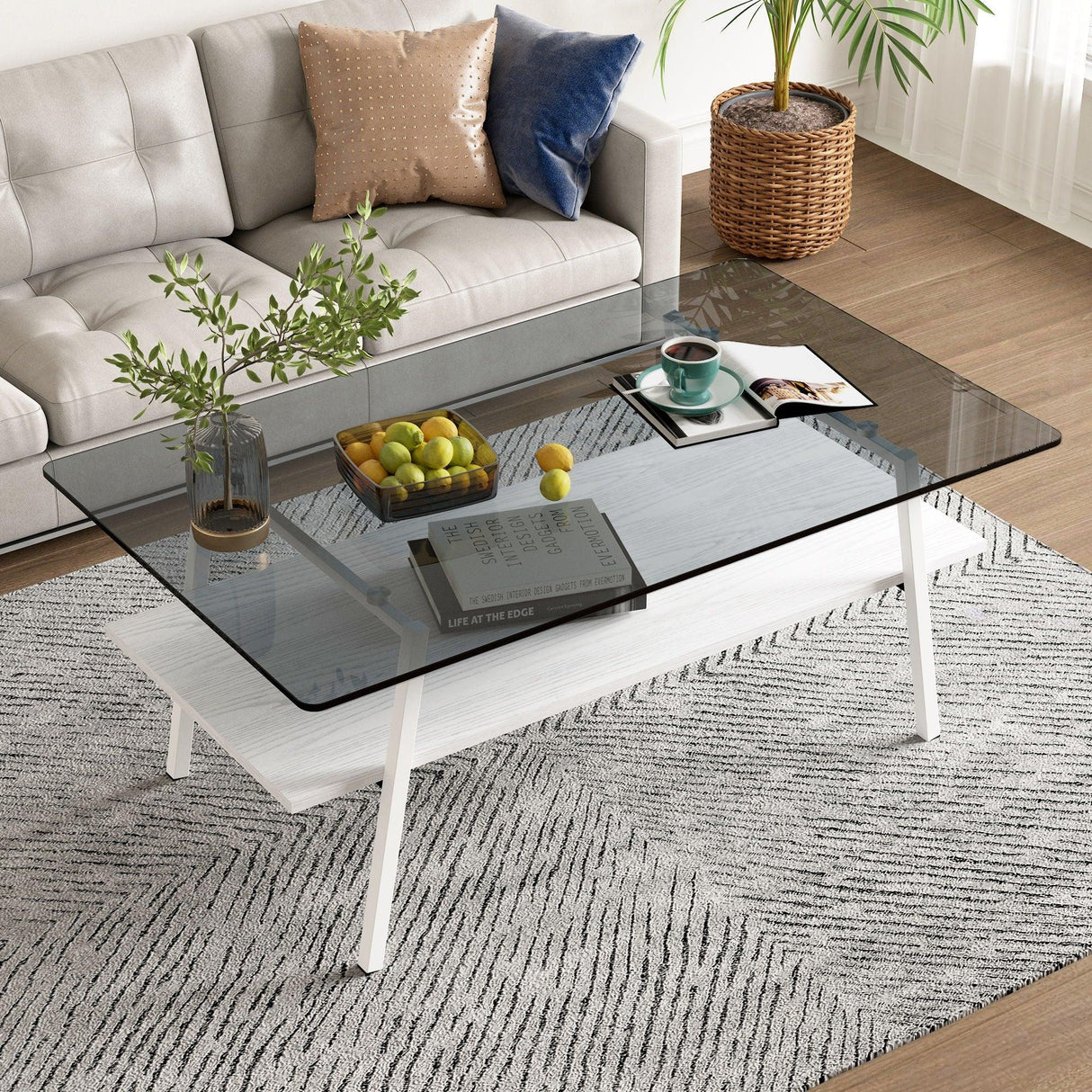 Rectangle Coffee Table, Tempered Glass Tabletop With Metal Legs - Furniture Home Direct