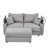 Modern Style Loveseat With Storage, Ottoman, Two USB Ports, Two Cup Holders and Phone Holder - Gray - Furniture Home Direct