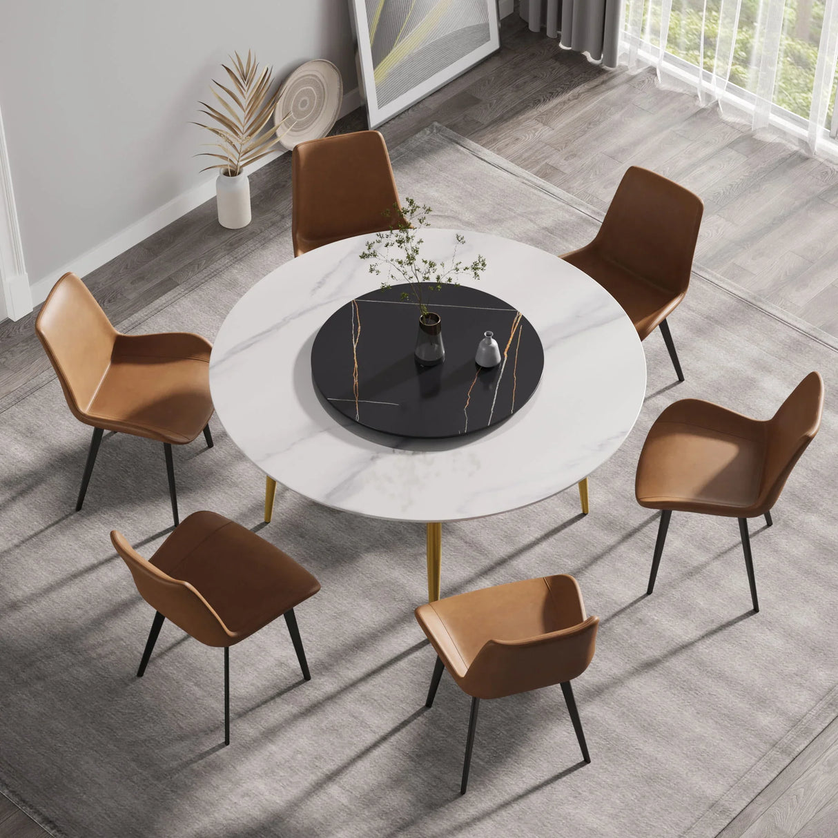 Modern Artificial Stone Round Dining Table, Can Accommodate 6 People Artificial Stone Turntable - Furniture Home Direct