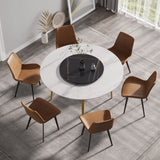 Modern Artificial Stone Round Dining Table, Can Accommodate 6 People Artificial Stone Turntable - Furniture Home Direct