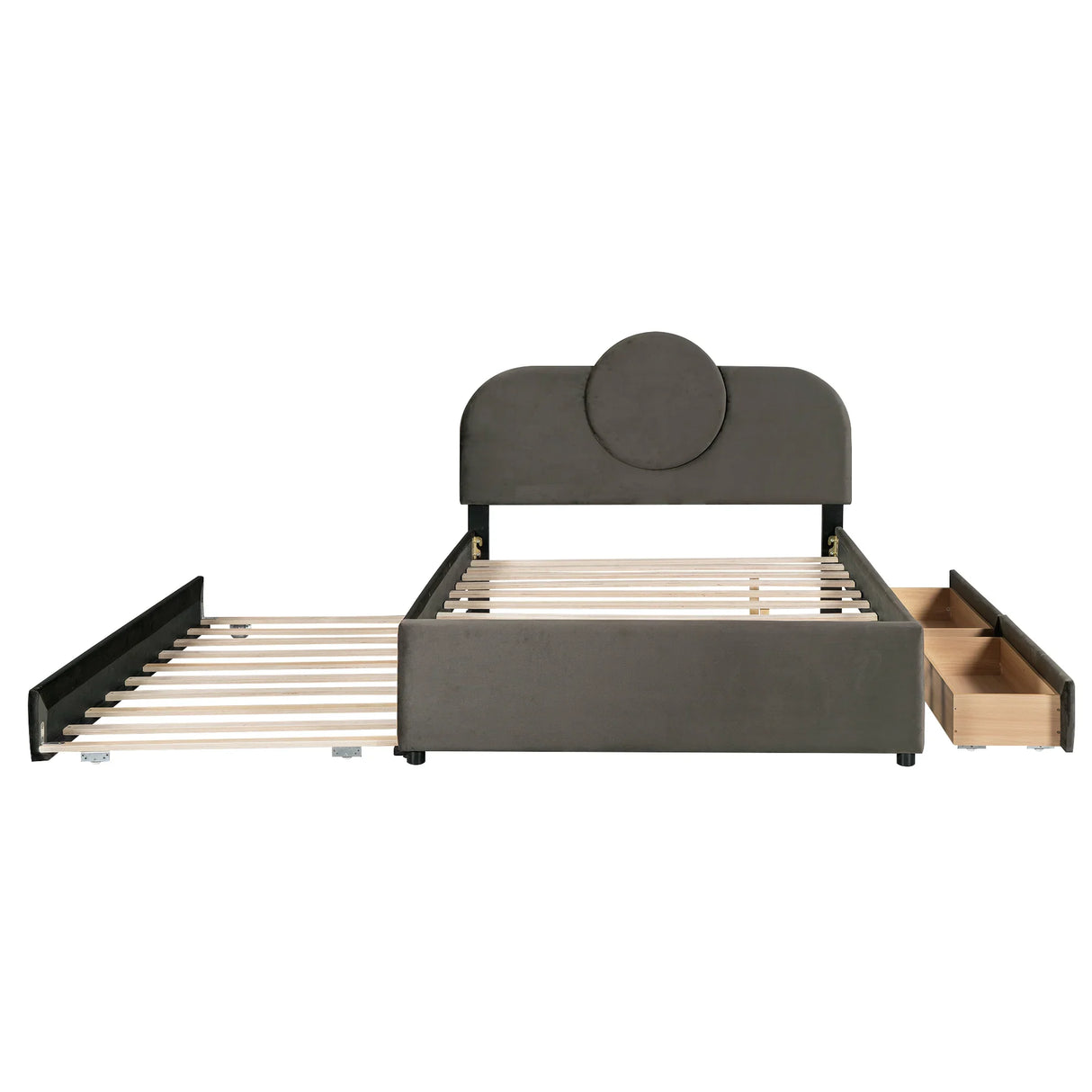 Platform Bed Upholstered With Storage Drawers Trundle Gray - Furniture Home Direct