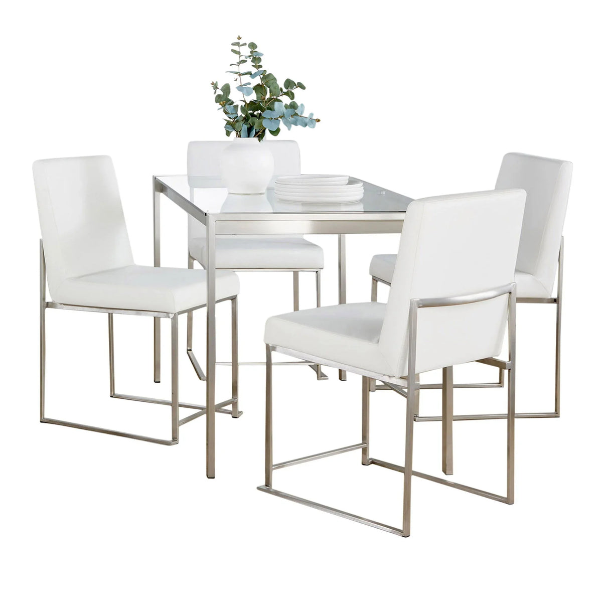 Fuji - High Back Contemporary Dining Set, Glass 5 Piece - Furniture Home Direct