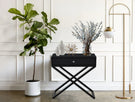 Koda - Wooden End Side Table Nightstand With Glass Top, Drawer And Metal Cross Base - Furniture Home Direct