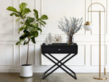 Koda - Wooden End Side Table Nightstand With Glass Top, Drawer And Metal Cross Base - Furniture Home Direct