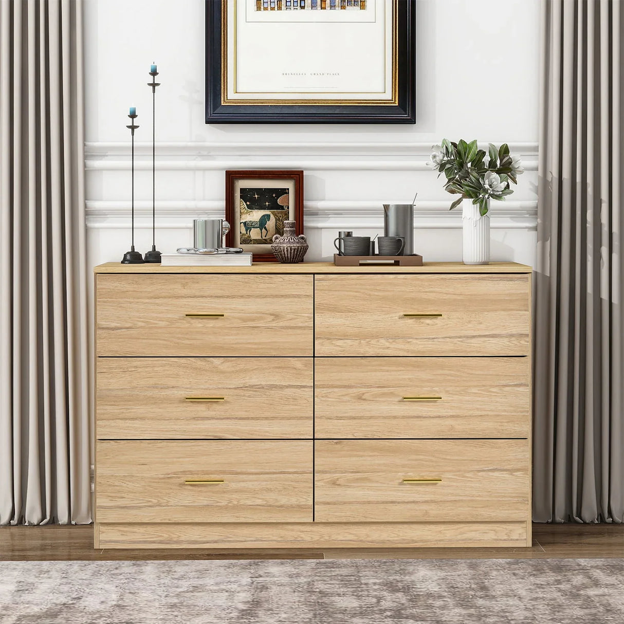 Modern Drawer Dresser For Bedroom, Ample Storage Wide Chest Of Drawers - Furniture Home Direct