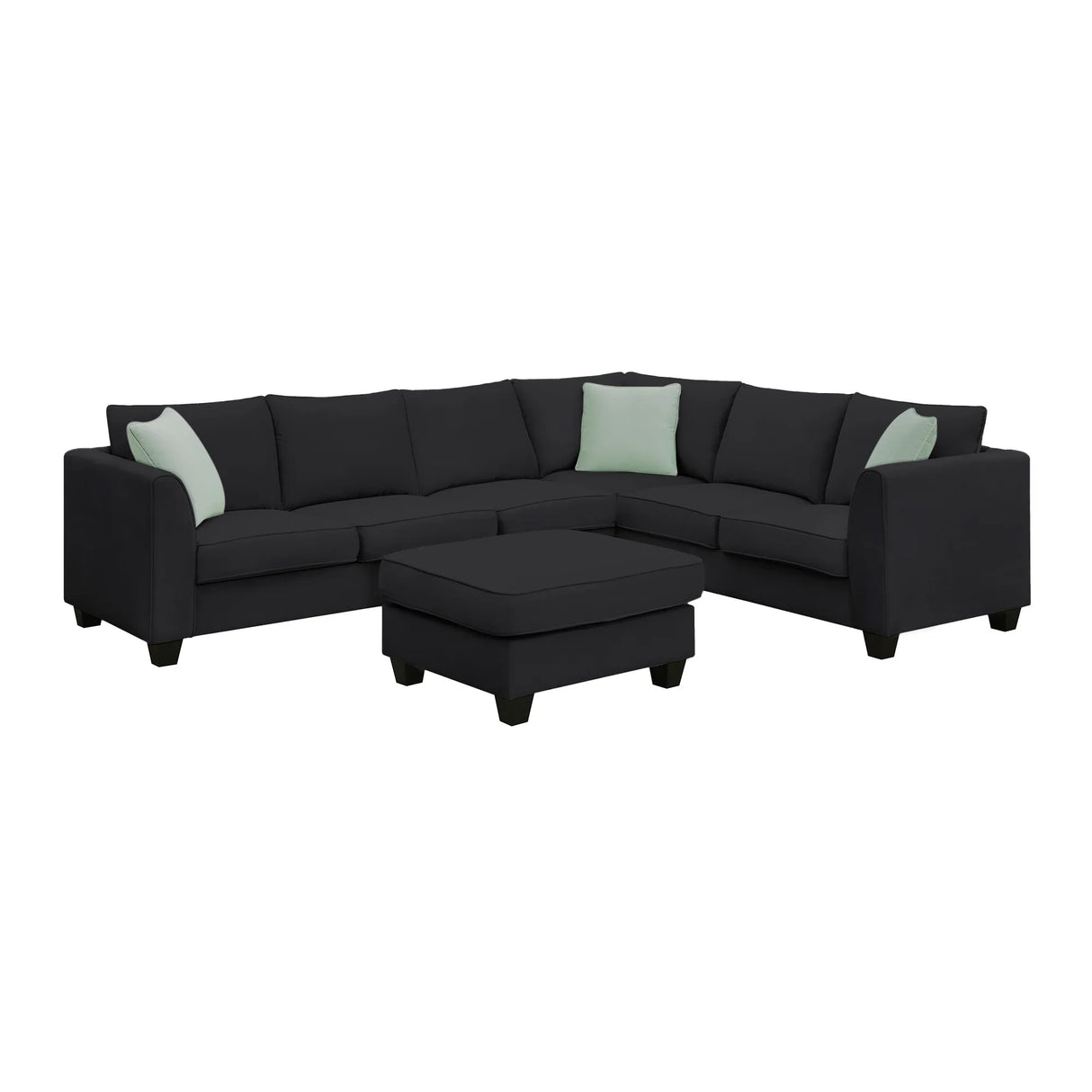 L Shaped Sectional Sofa with Ottoman and Cushions Black - Furniture Home Direct