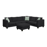 L Shaped Sectional Sofa with Ottoman and Cushions Black - Furniture Home Direct