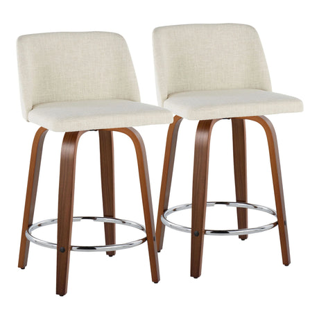 Toriano - Mid Century Modern Fixed Height Counter Stool With Swivel With Round Footrest (Set of 2) - Furniture Home Direct