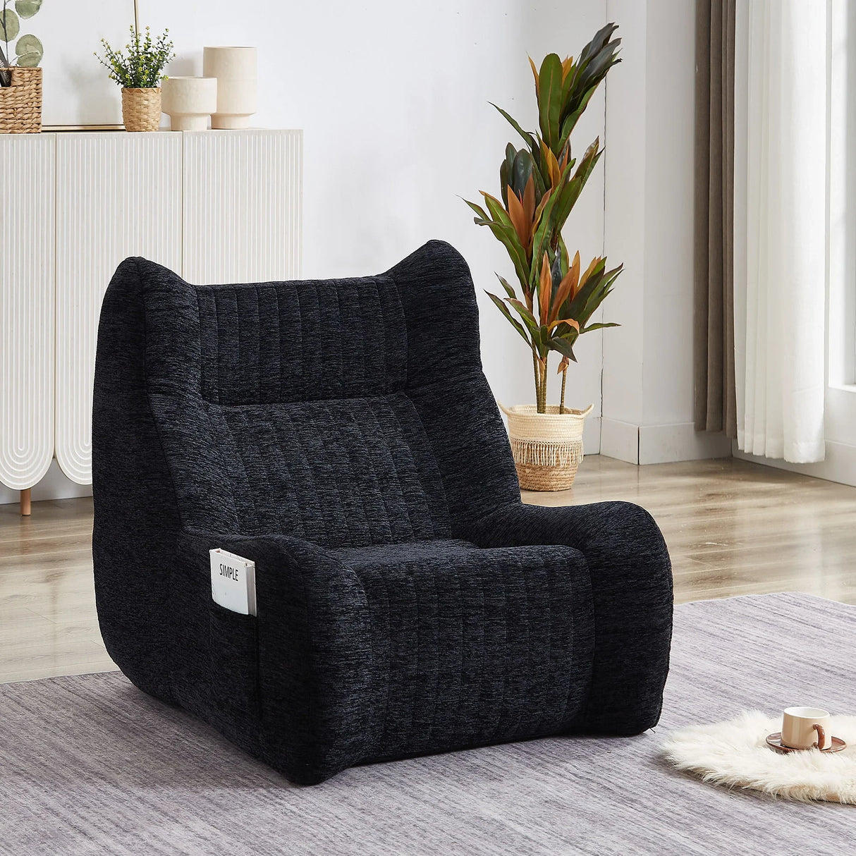 Bean Bag Chair With Armrests Oversized Comfy Beanbag Lounge Lazy Floor Sofa Accent Chair For Living Room - Black - Furniture Home Direct