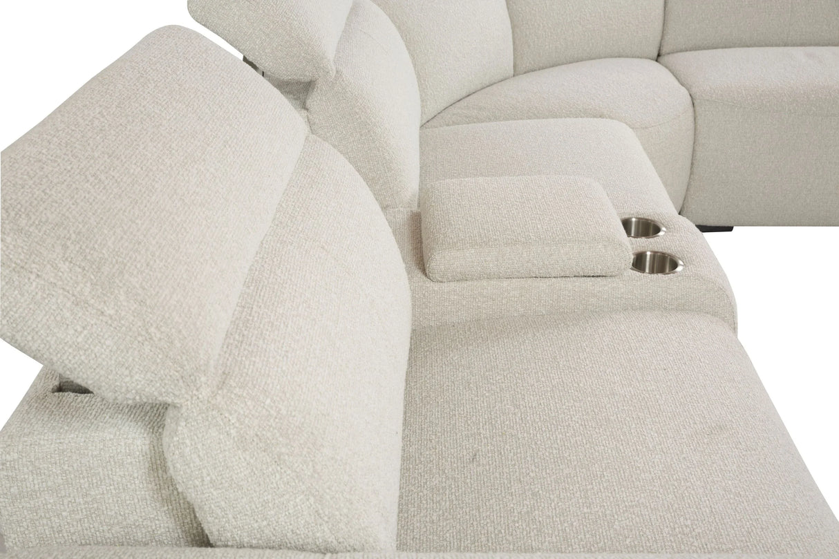 Sectional Sofa Boucle Power Reclining With Cupholder Beige - Furniture Home Direct