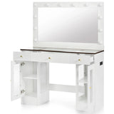 Vanity Desk With Large Mirror And Hollywood Bulbs White - Furniture Home Direct